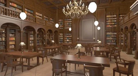 Victorian library room interior 3d illustration Stock Illustration