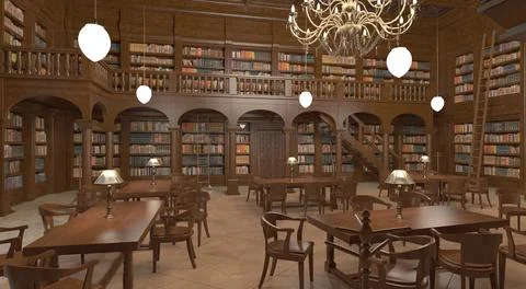 Victorian library room interior 3d illustration Stock Illustration