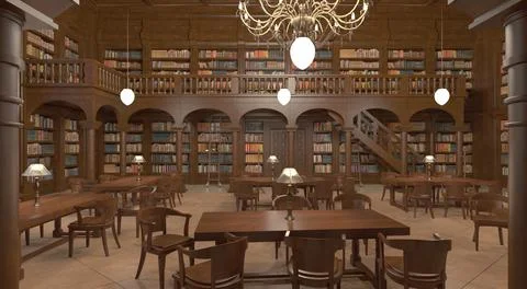Victorian library room interior 3d illustration Stock Illustration