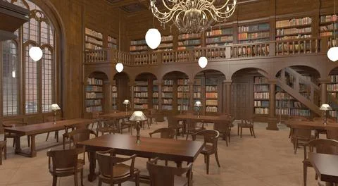 Victorian library room interior 3d illustration Stock Illustration