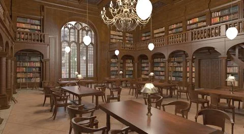 Victorian library room interior 3d illustration Stock Illustration