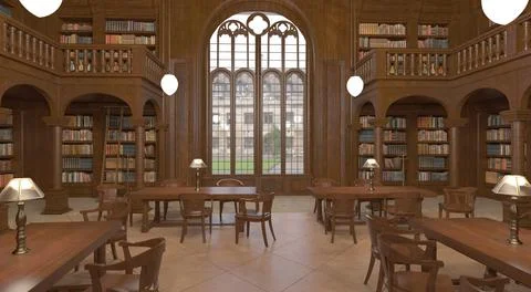 Victorian library room interior 3d illustration Stock Illustration