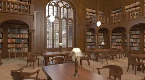 Victorian library room interior 3d illustration Stock Illustration