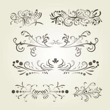 Victorian set of brown gradient calligraphic swirl elements Stock Illustration