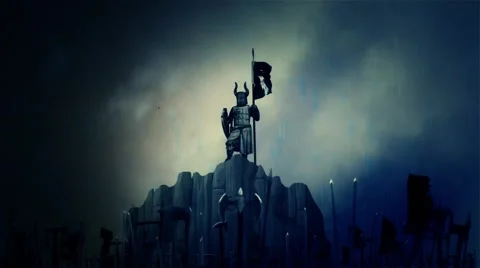 A Victorious Knight Holding a Flag While Armed Soldiers Cheering him Stock Footage 58178982