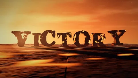 Victory Basalt Letters with Molten Lava Glowing in the Cracks on a Volcanic Stock Footage 341805945