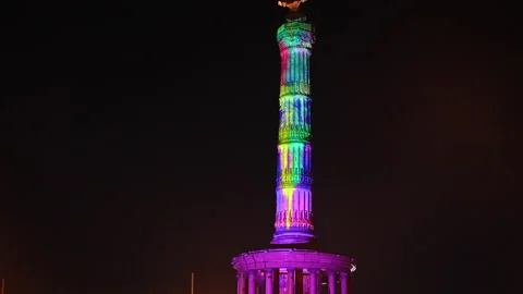 Victory Column, Berlin, Germany - September 9, 2021. Festival of Lights. Stock Footage 160558951