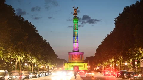 Victory Column, Berlin, Germany - September 9, 2021. Festival of Lights. Stock Footage 160563840