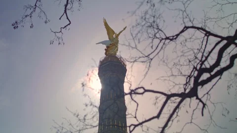Victory Column, Berlin silhouette with foreground Stock Footage 124356670