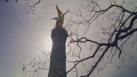 Victory Column, Berlin silhouette with foreground Stock Footage 124357030