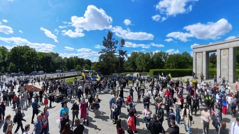 Victory Day in Berlin. Soviet War Memorial (Tiergarten). Immortal Regiment. Stock Footage 334005967