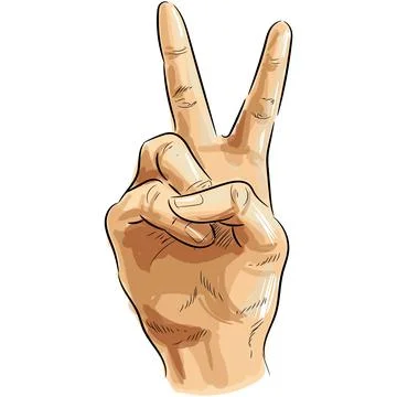 Victory hand sign vector pop art illustration on white Stock Illustration