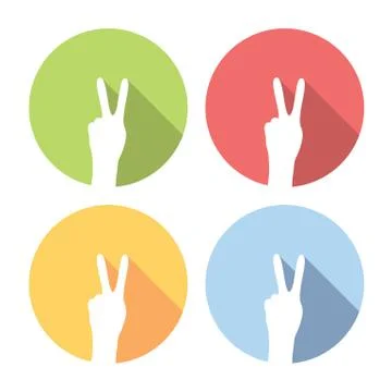 Victory Hands Flat Icons Set Stock Illustration
