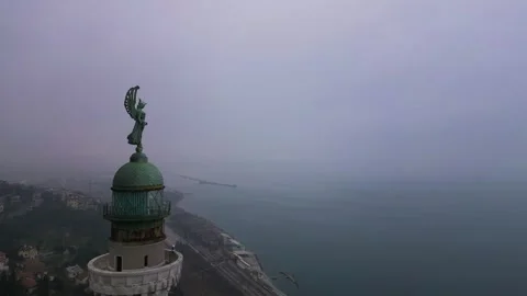 Victory Lighthouse Trieste Aerial View - Faro della Vittoria on Cliff Over Gulf Vídeos de archivo 330496632