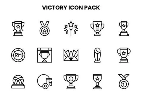 Victory Line Set Icons Pack Stock Illustration