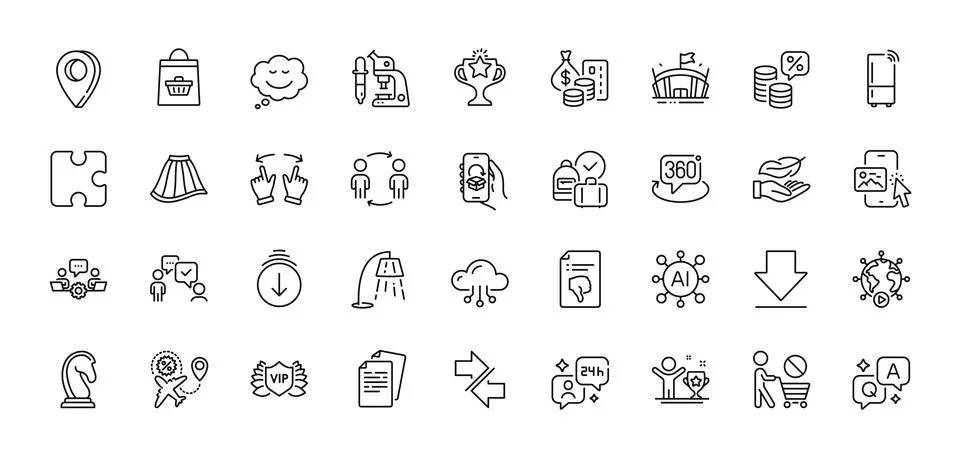 Victory, Microscope and Teamwork line icons pack. For web app. Line icons Stockillustratie