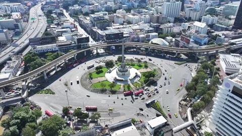 Victory Monument roundabout shows vehicles circulating around Stock Footage 333694563