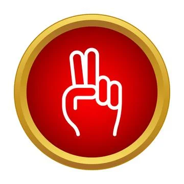 Victory peace sign hand gesturing red button icon Stock Illustration