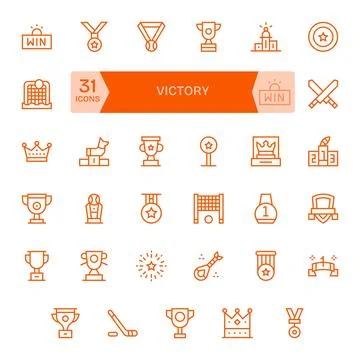Victory Professional Vector Set with 35 Regular Line Editable High Resoluti.. Stock Illustration