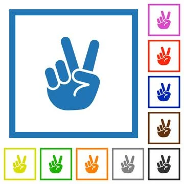 Victory sign hand gesture solid flat framed icons Illustrazione stock