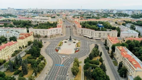 Victory Square in Minsk (Capital of Belarus) - Aerial View of National Landmark Stock Footage 111753635