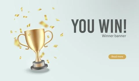 Victory Trophy with You Win Message, Award Cup and Prize Symbol for Success Stock Illustration