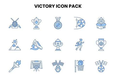 Victory Two Color Blue Set Icons Pack Stock Illustration