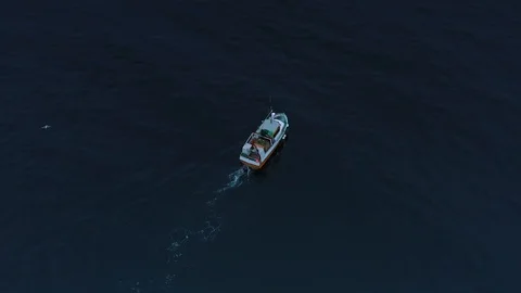 Вид с дрона на море с кораблем ночью Stock Footage 122699299