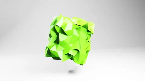 Video of 3d crumpled cube rotating in white light studio. Dynamic abstract Stock Footage 265734683