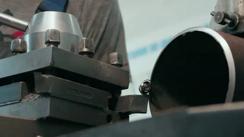 Video 4k. Close-up of lathe machine handling a metal tube, showcasing machi.. Stock Footage 279090474