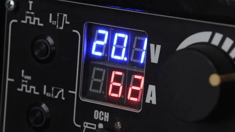 Video 4k. Digital voltage and current display with knob on electronic equipment Stock Footage 282652024
