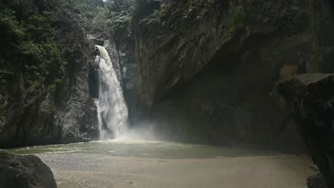 Video 4K shows huge waterfall. In carribbean island of Dominican republic. Stock Footage 170584140