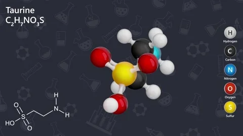 A video about the taurine molecule. 3d animated model of C2H7NO3S. Stock-Footage 284914927