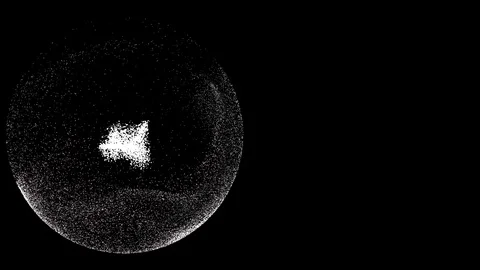 Video of abstract designed futus from small swirling particles over black Stock Footage 121801063
