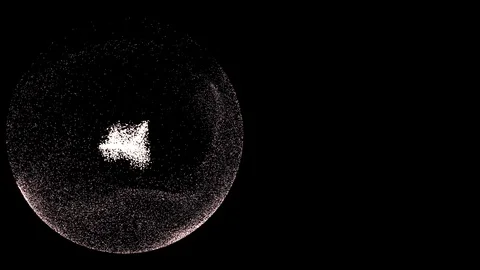 Video of abstract designed futus from small swirling particles over black Stock Footage 121809027
