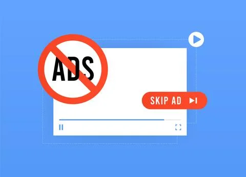 Video AD Blocker concept. Software or web extension for skipping or blocking Stock Illustration