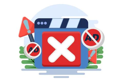 Video ad blocking concept, mobile ad blocker app to improve user experience. Stock Illustration