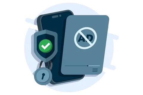 Video ad blocking concept, mobile ad blocker app to improve user experience. Stock Illustration