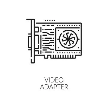 Video adapter line icon, GPU computer hardware Stock Illustration