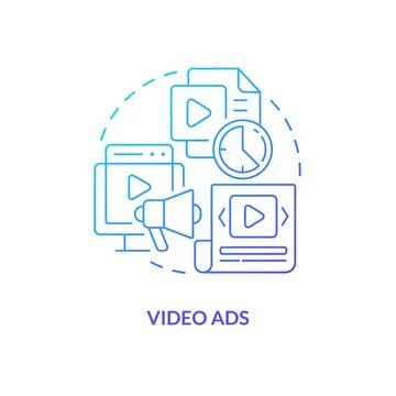 Video ads blue gradient concept icon Stock Illustration