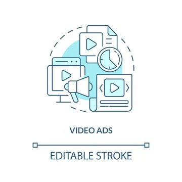 Video ads turquoise concept icon Stock Illustration