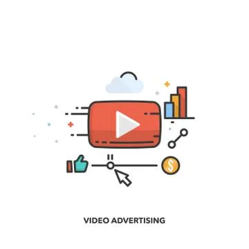 Video advertising concept design. Vector line design. Stock Illustration