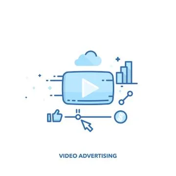 Video advertising concept design. Vector line design. Stock Illustration