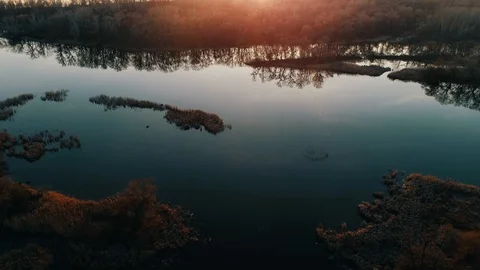 Video from the air, sunset on the river 库存影片 104221696