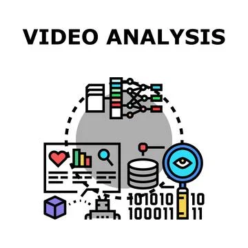 Video analysis process studying data and artificial intelligence Stock Illustration