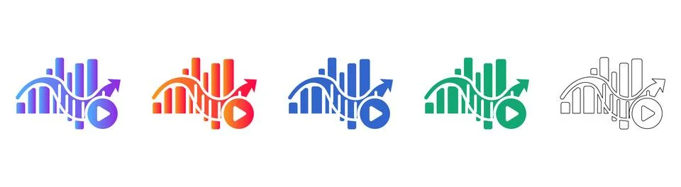 Video Analytics Chart Icon Set in Gradient and Outline Stock Illustration