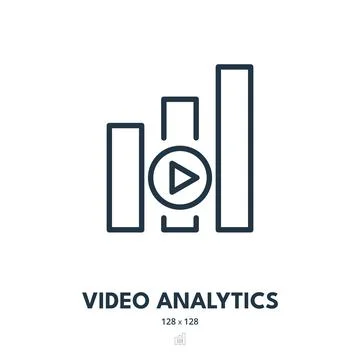 Video Analytics Icon. Media, Player, Watch. Editable Stroke. Simple Vector Ic Stock Illustration