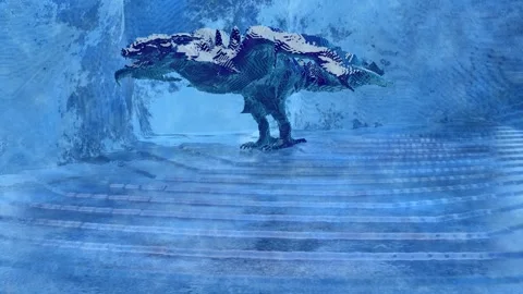 Video and 3d illustration of the freezing cold, and of a dragon frozen in time. Stock Footage 262129231