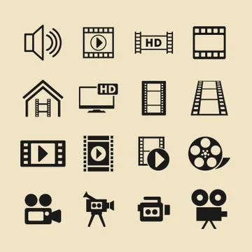 Video and cinema vector icon set for web site or app. Stock Illustration