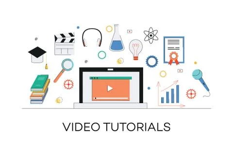 Video and internet marketing tutorials concept, media learning. Stock Illustration
